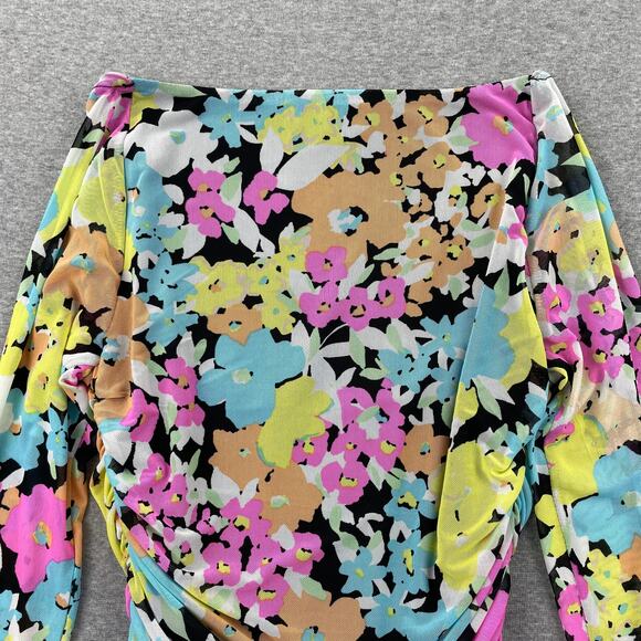 AFRM Bodysuit Womens XS Bright Floral Mesh Ruched Long Sleeve Retro Preppy Rave - Picture 12 of 12